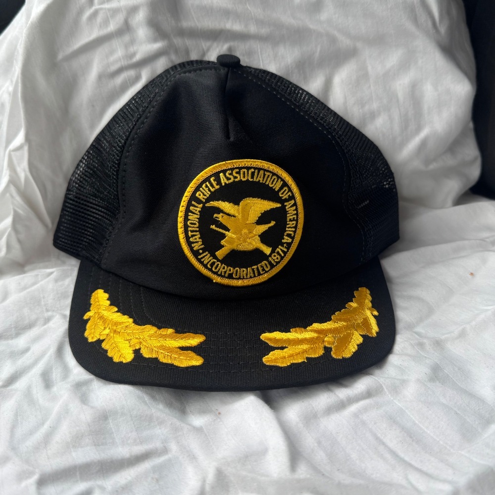Vintage NRA Hat‎ Cap Adult Mens Snap Back Scrambled Eggs Black Mesh Foam USA